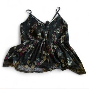 Willow Black Floral Smocked Peplum Cami